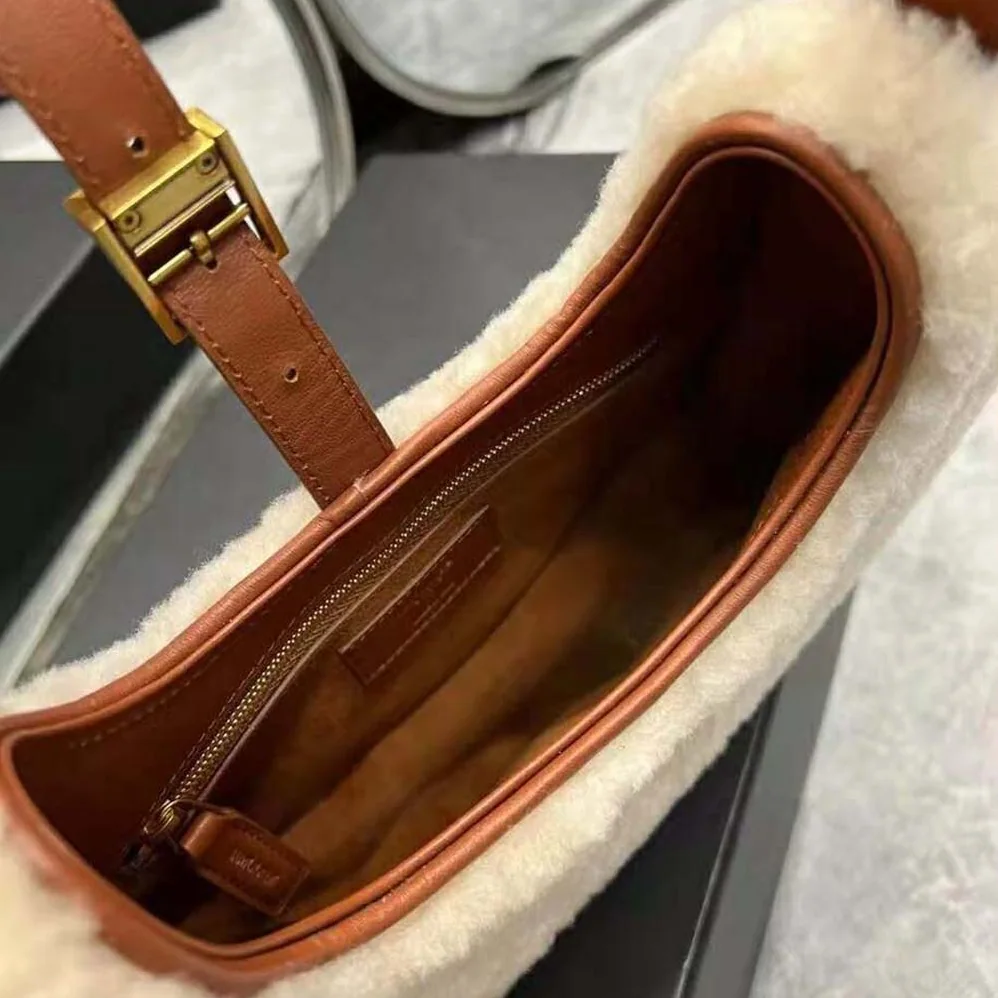Saint Laurent YSL Le Fermoir Hobo Bag in Merino Shearling for Women Saint Laurent YSL Le Fermoir Hobo Bag in Merino Shearling for Women