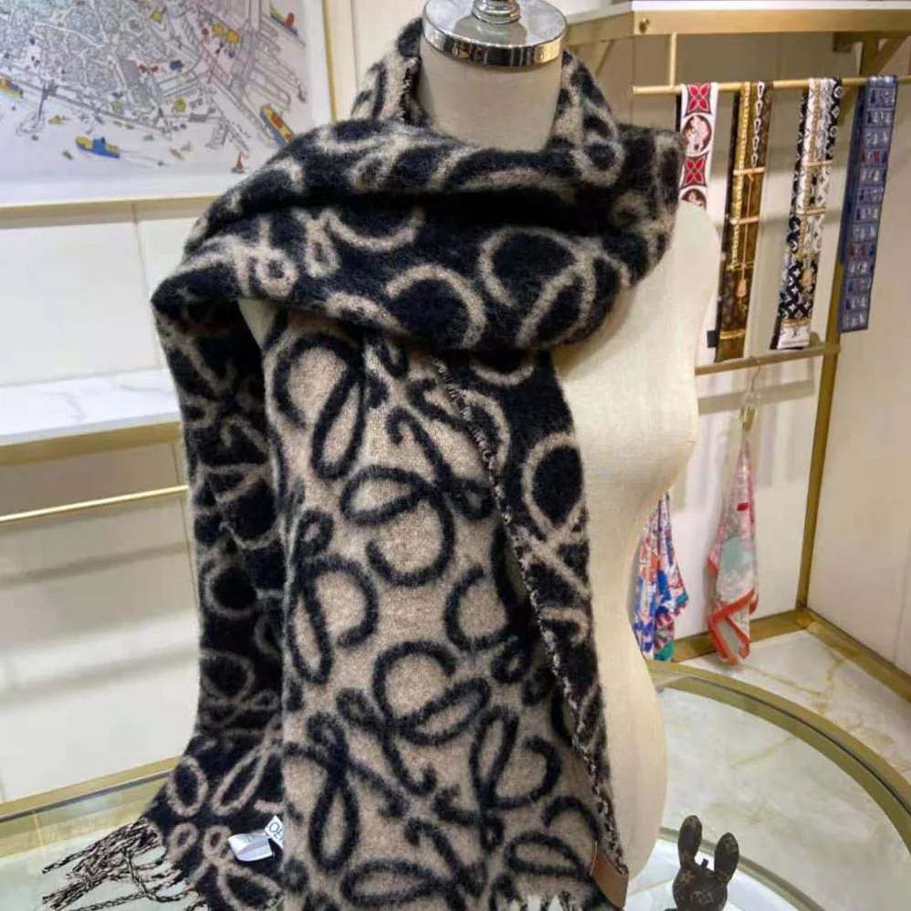 Loewe Anagram Scarf in Alpaca and Wool for Unisex in Black Loewe Anagram Scarf in Alpaca and Wool for Unisex in Black