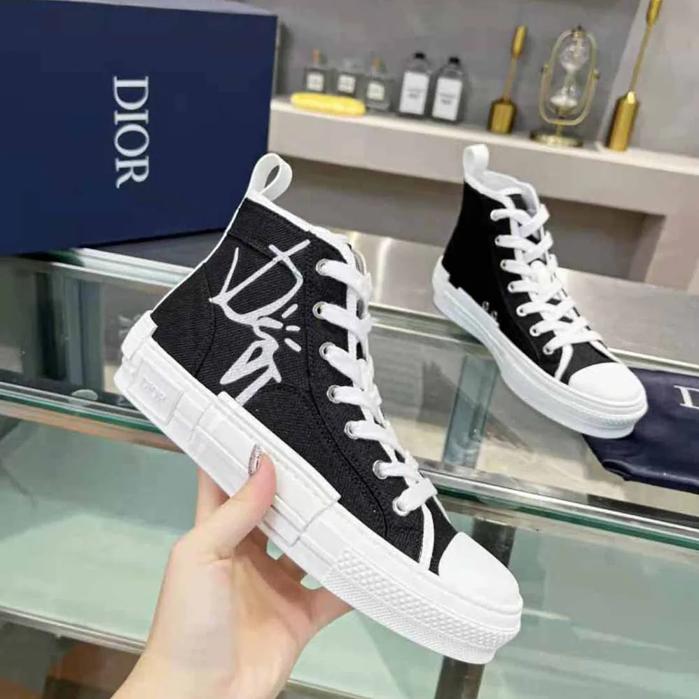 Dior B23 Cactus Jack Dior High-Top Sneaker Black and Cream Cotton Canvas for Men