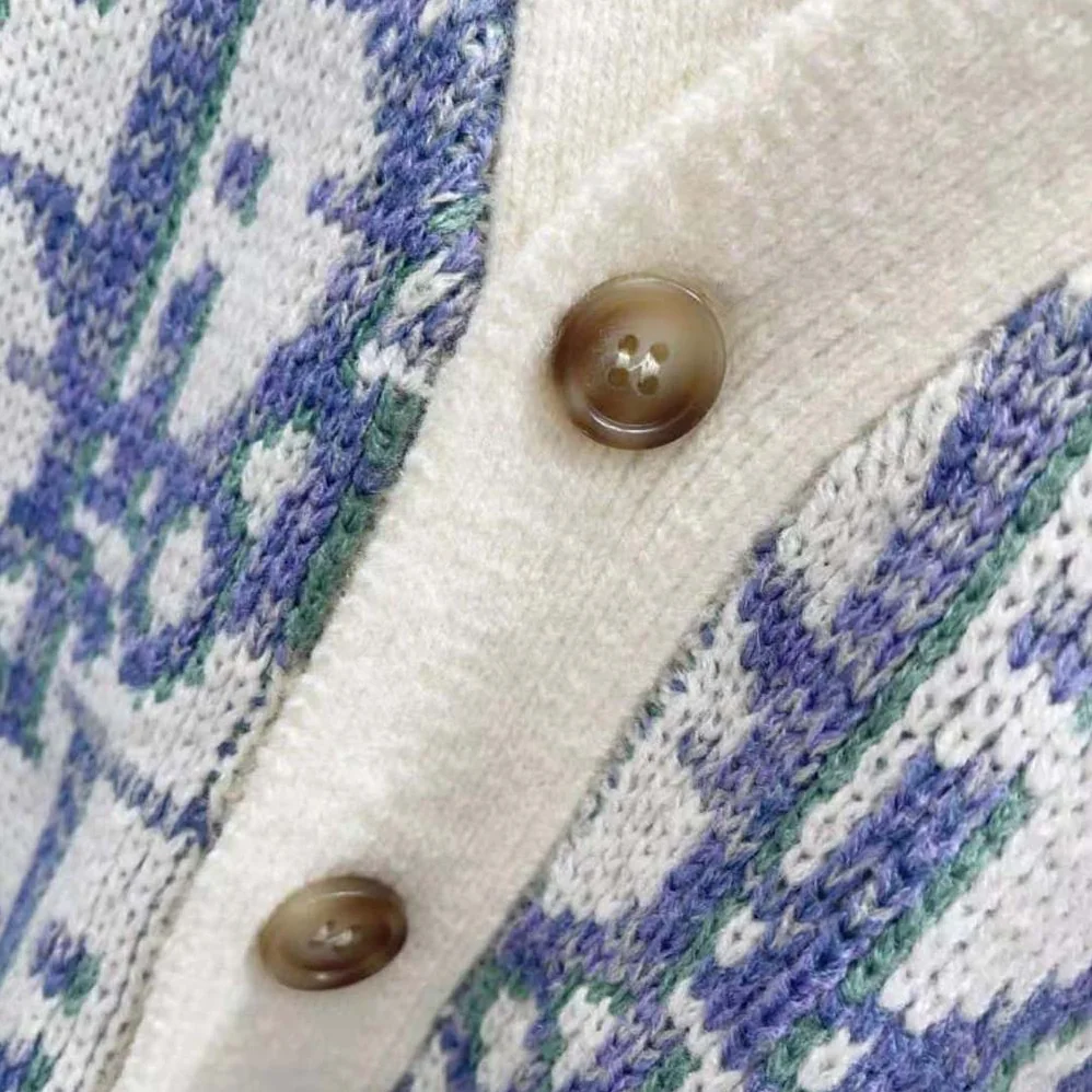 Dior Oblique Cardigan White Mauve and Sea Green Wool Jacquard for Men Dior Oblique Cardigan White Mauve and Sea Green Wool Jacquard for Men