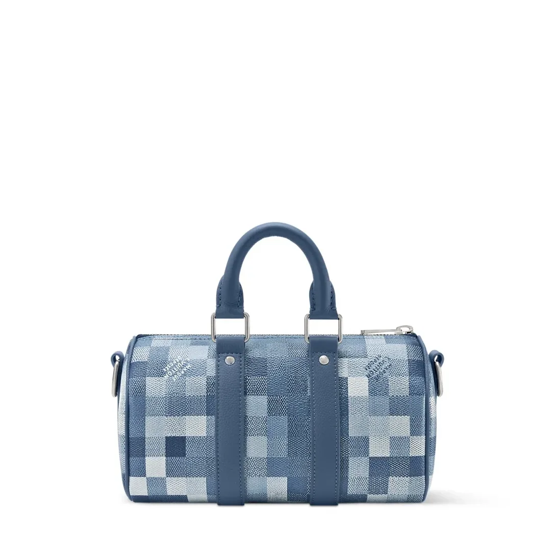 Louis Vuitton Keepall Bandouliere 25 Travel Bag in Indigo Damoflage Silver Hardware