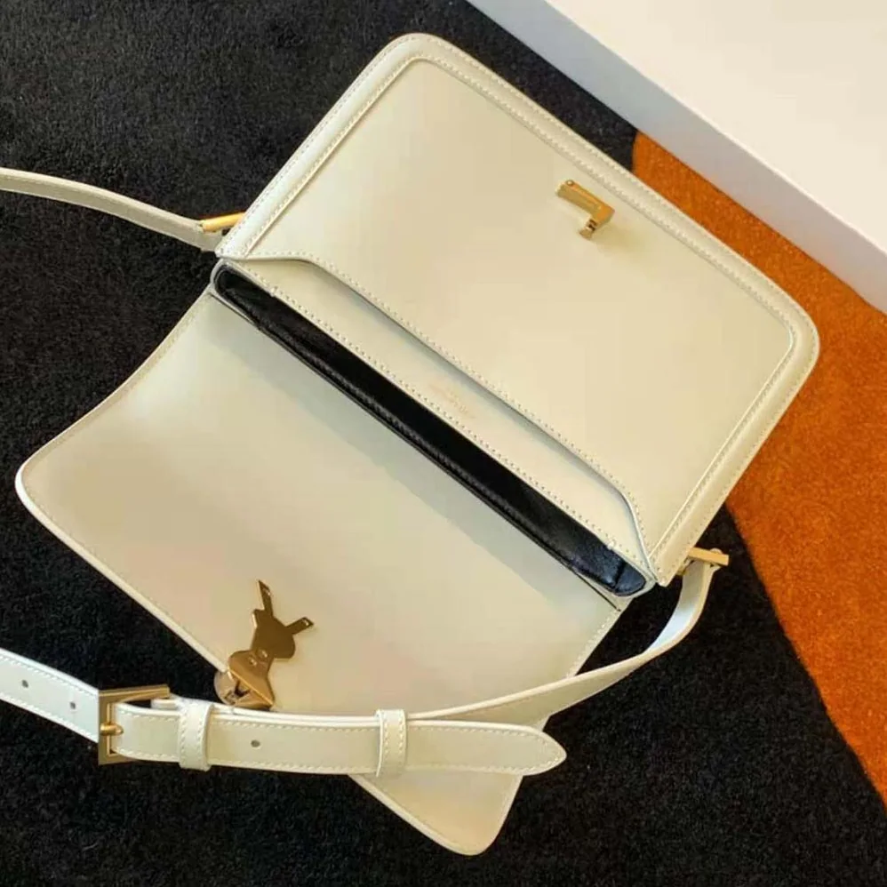 Saint Laurent YSL Solferino Medium Satchel in Box Saint Laurent Leather for Women in White