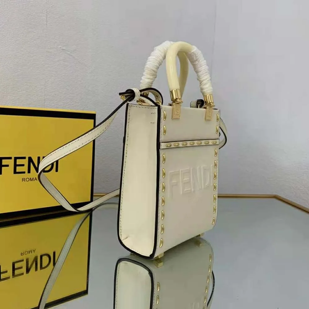 Fendi Mini Sunshine Shopper White Leather Mini Bag for Women Fendi Mini Sunshine Shopper White Leather Mini Bag for Women