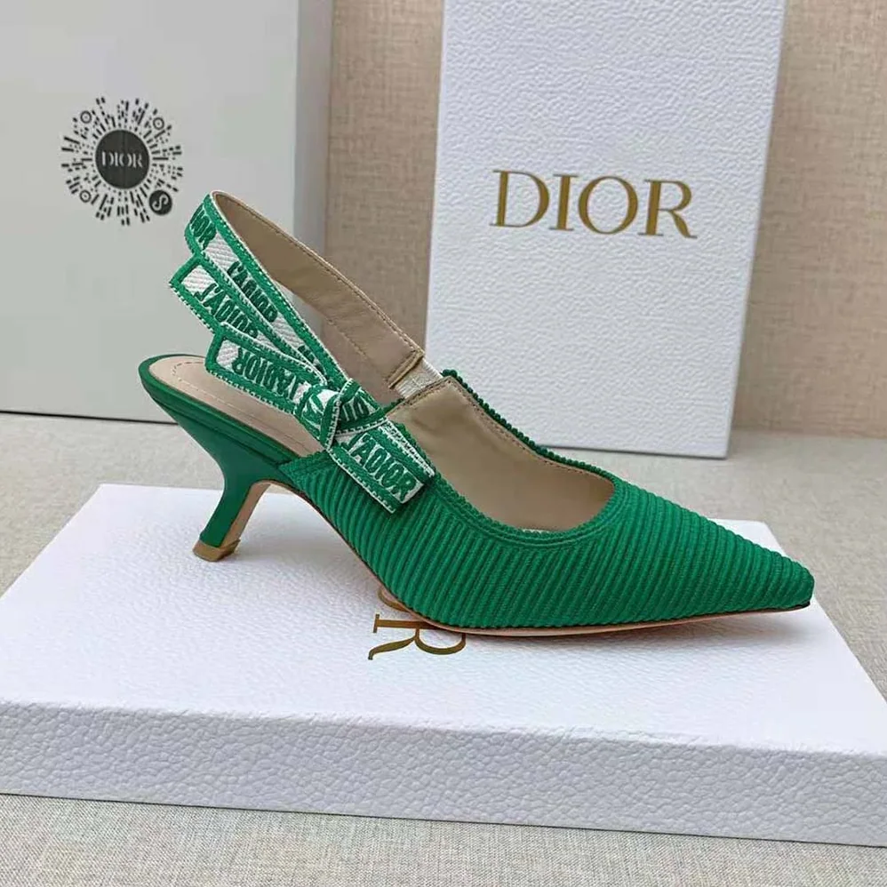 Dior J Adior Slingback Pump Green Cotton Embroidery for Women