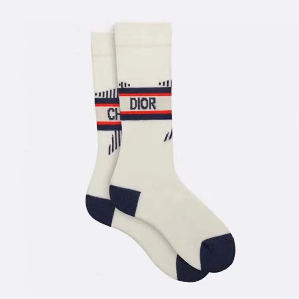 Dior Socks White and Ecru Dior Oblique Cotton Blend for Women Dior Socks White and Ecru Dior Oblique Cotton Blend for Women