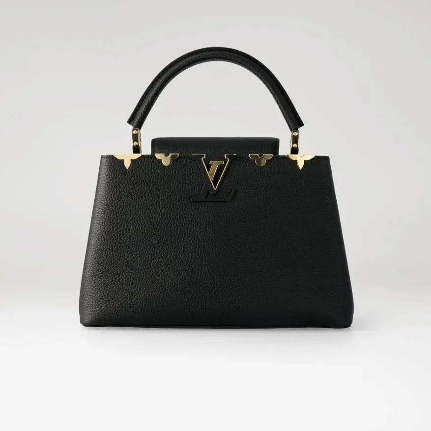 Louis Vuitton Capucines MM Top Handle Bag in Black Gold Hardware
