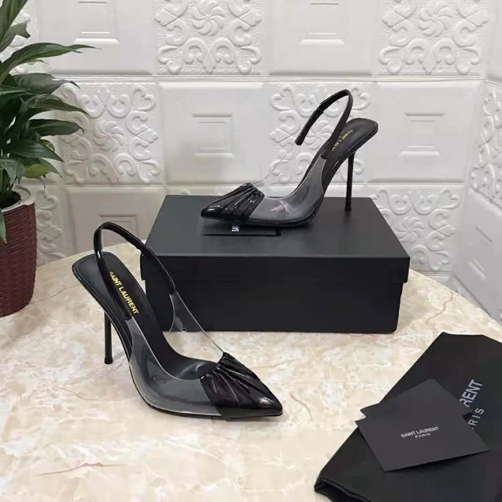 Saint Laurent YSL Chica Slingback Pumps in Tpu and Patent Leather for Women in Black Saint Laurent YSL Chica Slingback Pumps in Tpu and Patent Leather for Women in Black