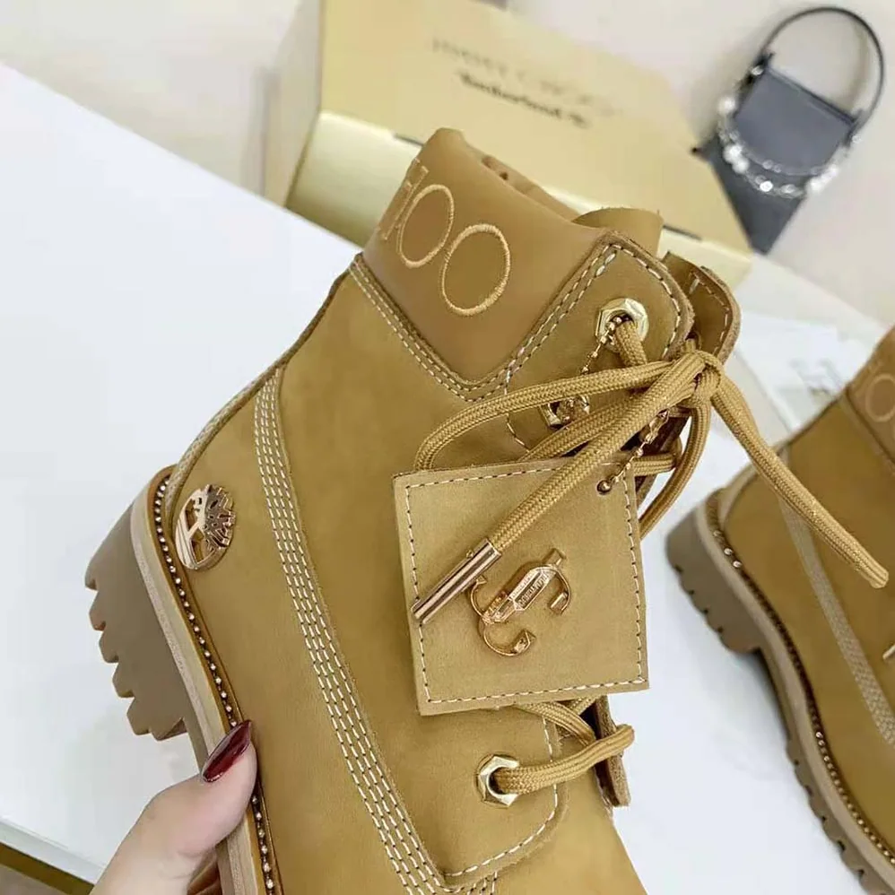Jimmy Choo JC X Timberland/F Wheat Nubuck Leather Boots with Gold Glitter for Women
