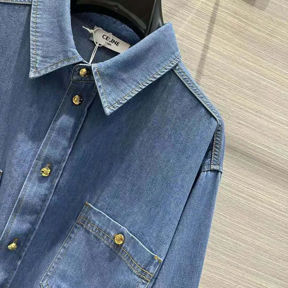 Celine Cropped Shirt in Union Ocean Wash Denim for Women