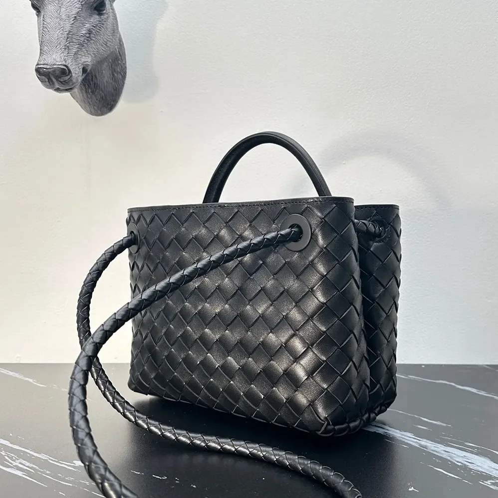 Bottega Veneta Small Andiamo Intrecciato Leather Top Handle Bag for Women in Black/Silver