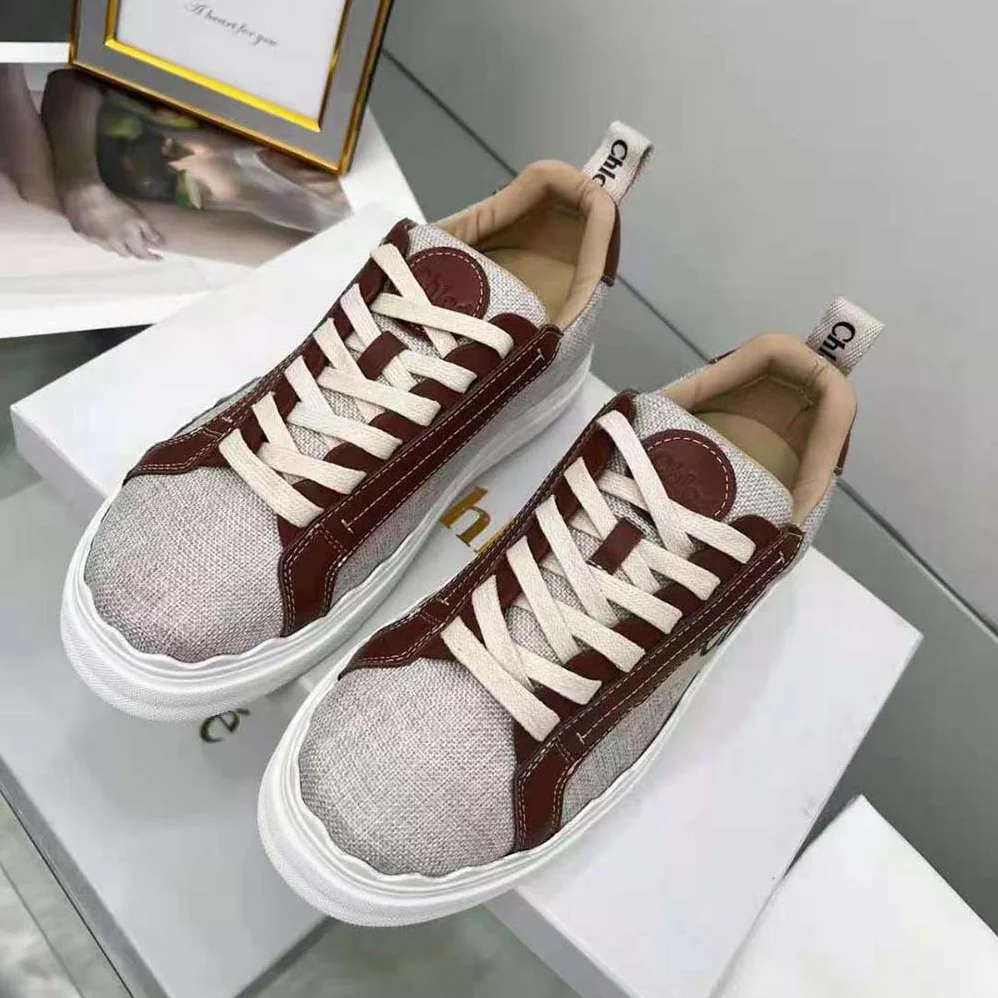 Chloe Lauren Sneaker in Leather with Canvas for Women in Brown Chloe Lauren Sneaker in Leather with Canvas for Women in Brown