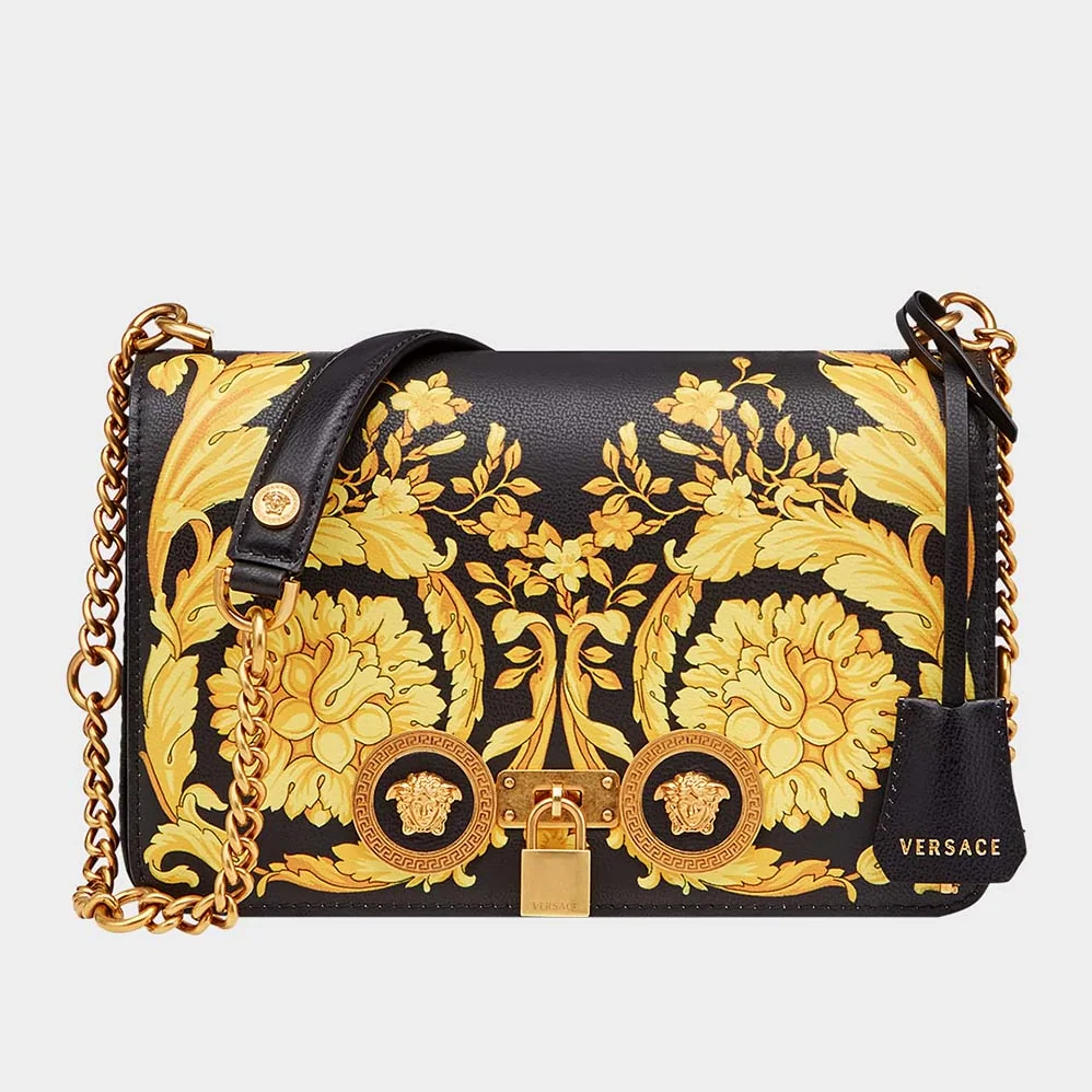 Versace Medium Barocco Icon Shoulder Bag Calf Leather for Women in Black Versace Medium Barocco Icon Shoulder Bag Calf Leather for Women in Black