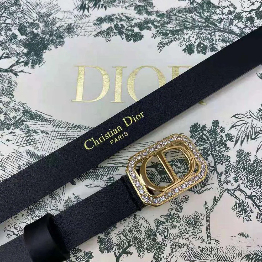 Dior 30 Montaigne Crystals Belt Black Smooth Calfskin and Silver-Tone Crystals 15 MM for Women
