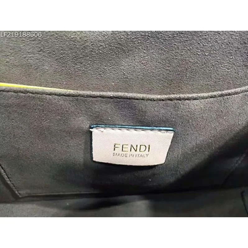 Fendi KAN I F Top Flap Leather Bag with Strap in Navy