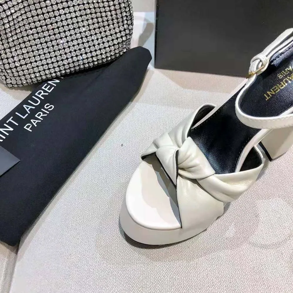 Saint Laurent YSL Bianca Sandals in Smooth Leather for Women in White