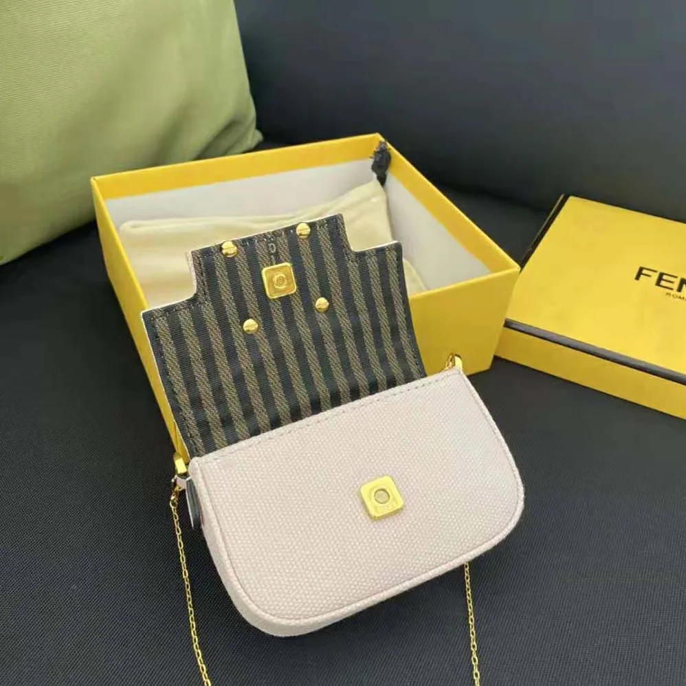 Fendi Nano Baguette Charm Pink Canvas Charm with FF Embroidery for Women Fendi Nano Baguette Charm Pink Canvas Charm with FF Embroidery for Women