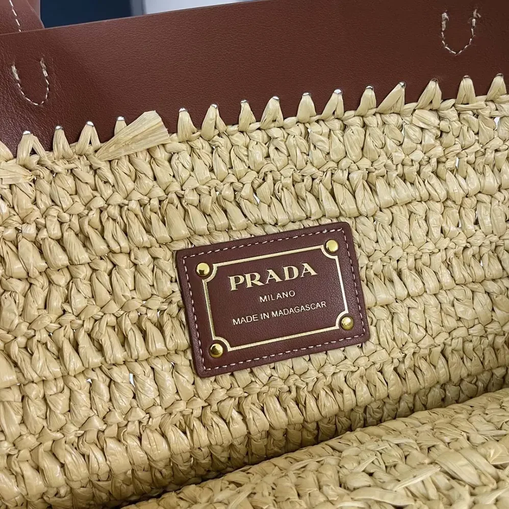 Prada Medium Crochet and Leather Tote Bag for Women in Brown Prada Medium Crochet and Leather Tote Bag for Women in Brown