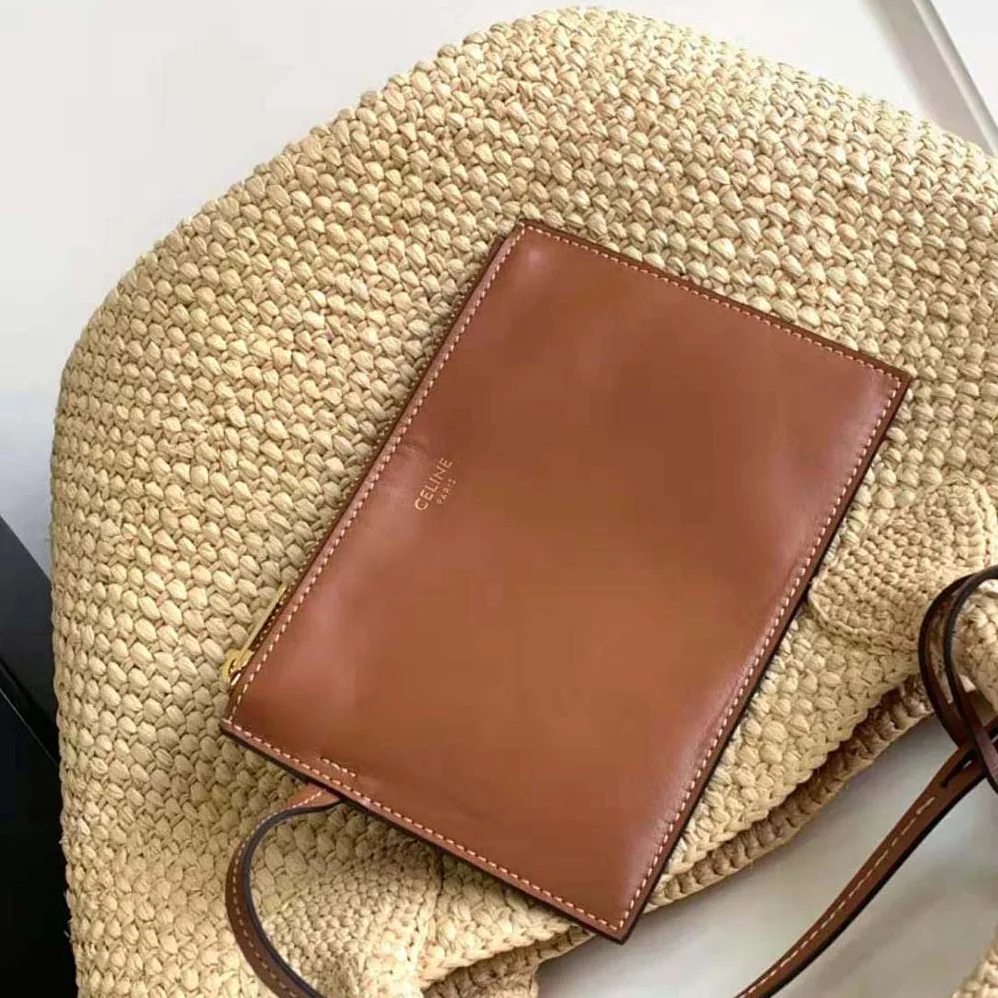 Celine Supple Small Triomphe Celine Classic Panier in Raffia and Calfskin for Women Celine Supple Small Triomphe Celine Classic Panier in Raffia and Calfskin for Women