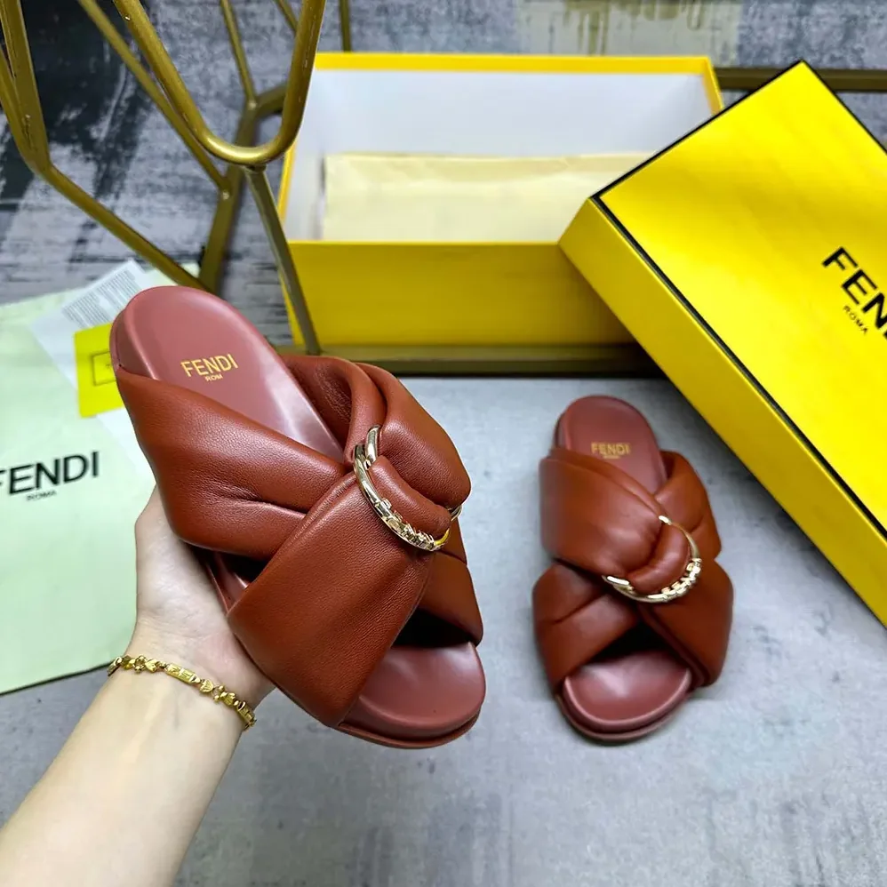 Fendi Feel Sienna Leather Slides for Women Fendi Feel Sienna Leather Slides for Women