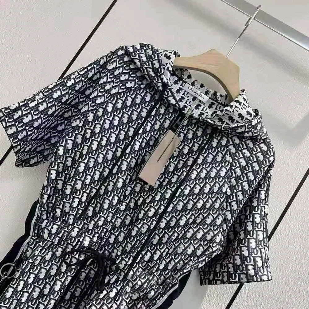 Dior Hooded Romper Blue Technical Taffeta Jacquard for Women