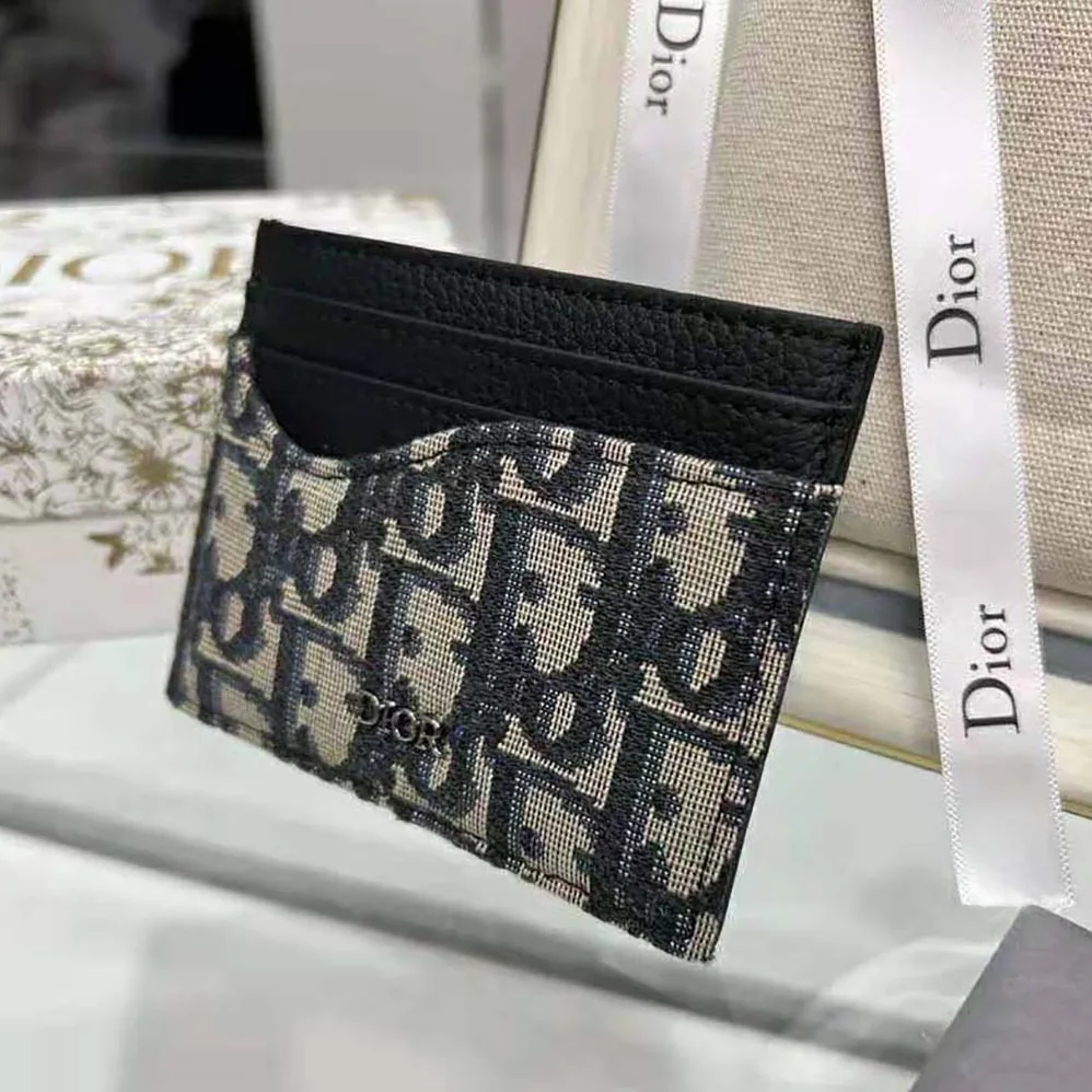 Dior Saddle Card Holder Black Grained Calfskin and Beige and Black Dior Oblique Jacquard for Men Dior Saddle Card Holder Black Grained Calfskin and Beige and Black Dior Oblique Jacquard for Men