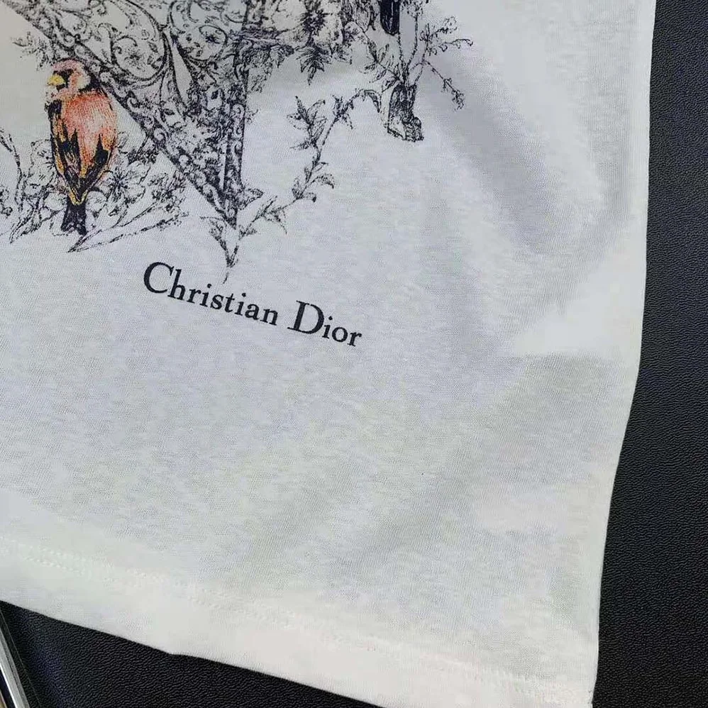 Dior T-shirt Ecru Cotton Jersey and Linen with Dior Sevilla Star Motif for Women Dior T-shirt Ecru Cotton Jersey and Linen with Dior Sevilla Star Motif for Women