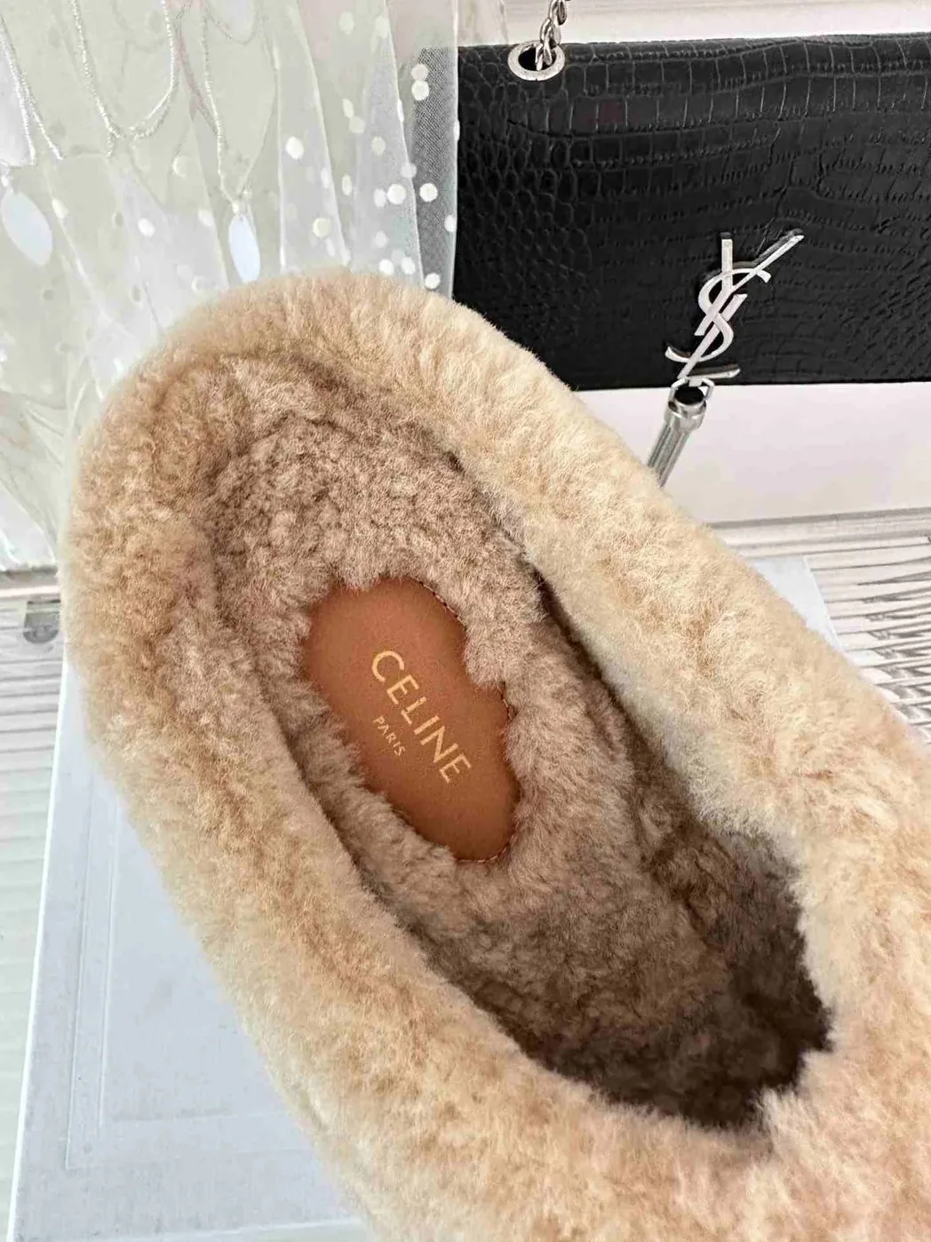 Celine Celine Fur Mule In Shearling Beige .01CR
