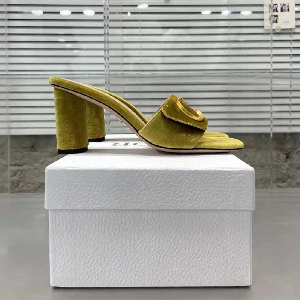 Dior C'est Dior Heeled Slide Lime Yellow Velvet for Women Dior C'est Dior Heeled Slide Lime Yellow Velvet for Women
