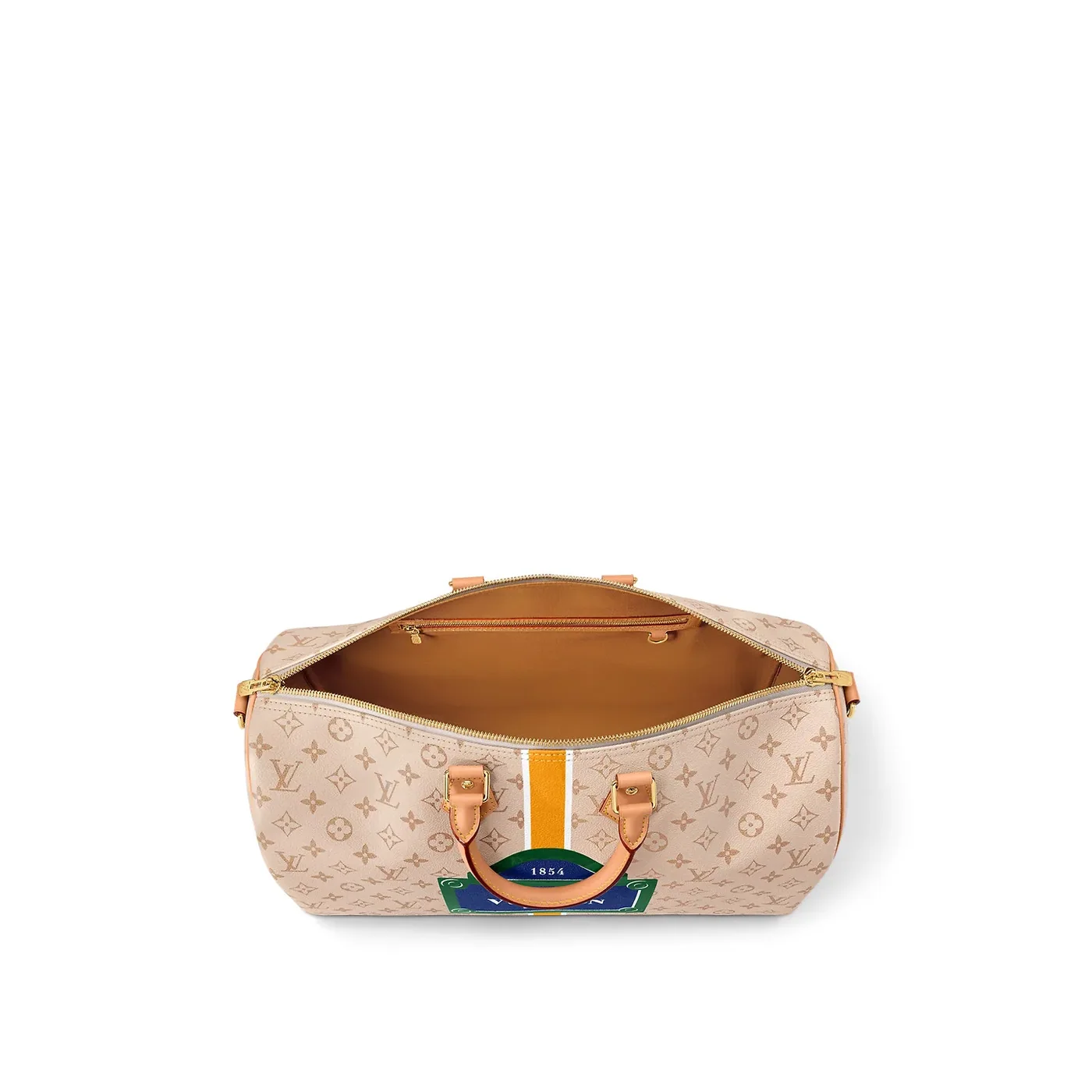 Louis Vuitton Keepall Bandouliere 45 Travel Bag in Beige Gold Hardware Louis Vuitton Keepall Bandouliere 45 Travel Bag in Beige Gold Hardware