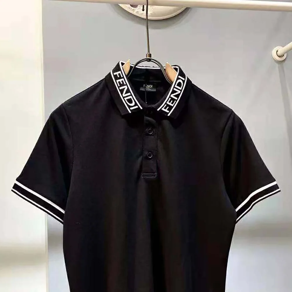 Fendi Polo Shirt Black Pique Sweater for Men Fendi Polo Shirt Black Pique Sweater for Men