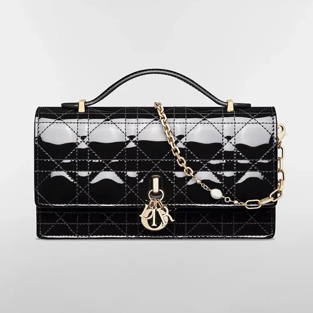 Dior My Dior Mini Bag Black Patent Cannage Calfskin for Women