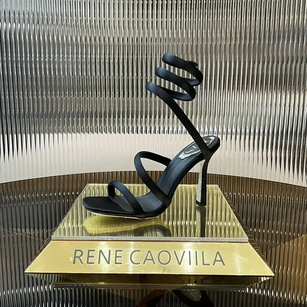 Rene Caovilla Cleopatra Black Satin Sandal 105 for Women Rene Caovilla Cleopatra Black Satin Sandal 105 for Women