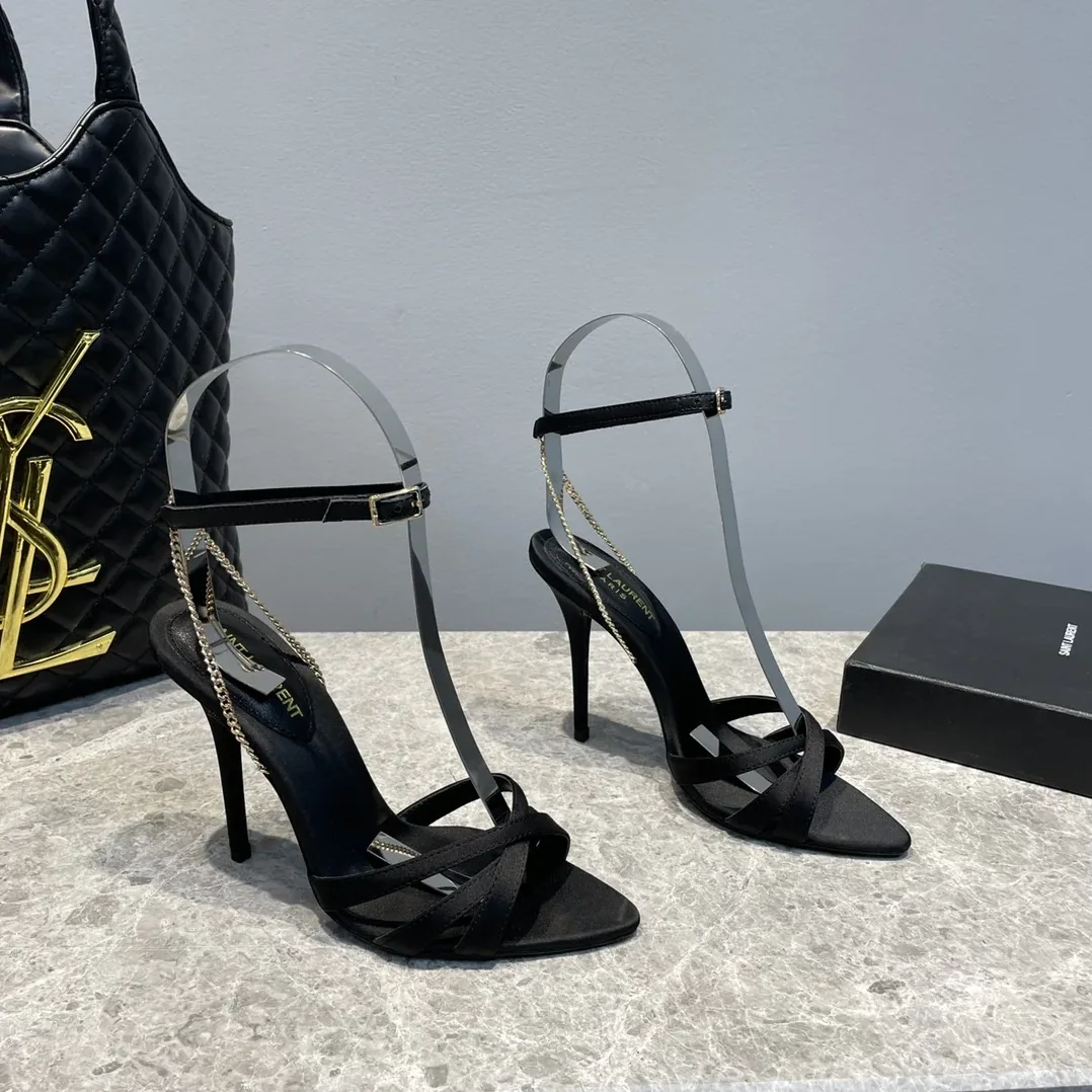 Saint Laurent Melody Sandals In Crepe Satin Black