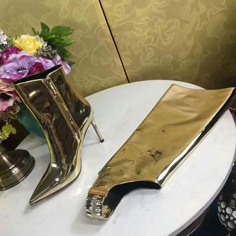 Jimmy Choo Shoes Hurley 100 Gold Liquid Mirror Leather Two for Women in Piece Knee High Booties Jimmy Choo Shoes Hurley 100 Gold Liquid Mirror Leather Two for Women in Piece Knee High Booties