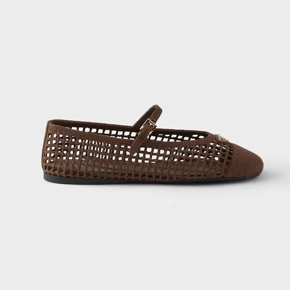 Prada Crochet Ballerinas for Women in Cocoa Brown Prada Crochet Ballerinas for Women in Cocoa Brown