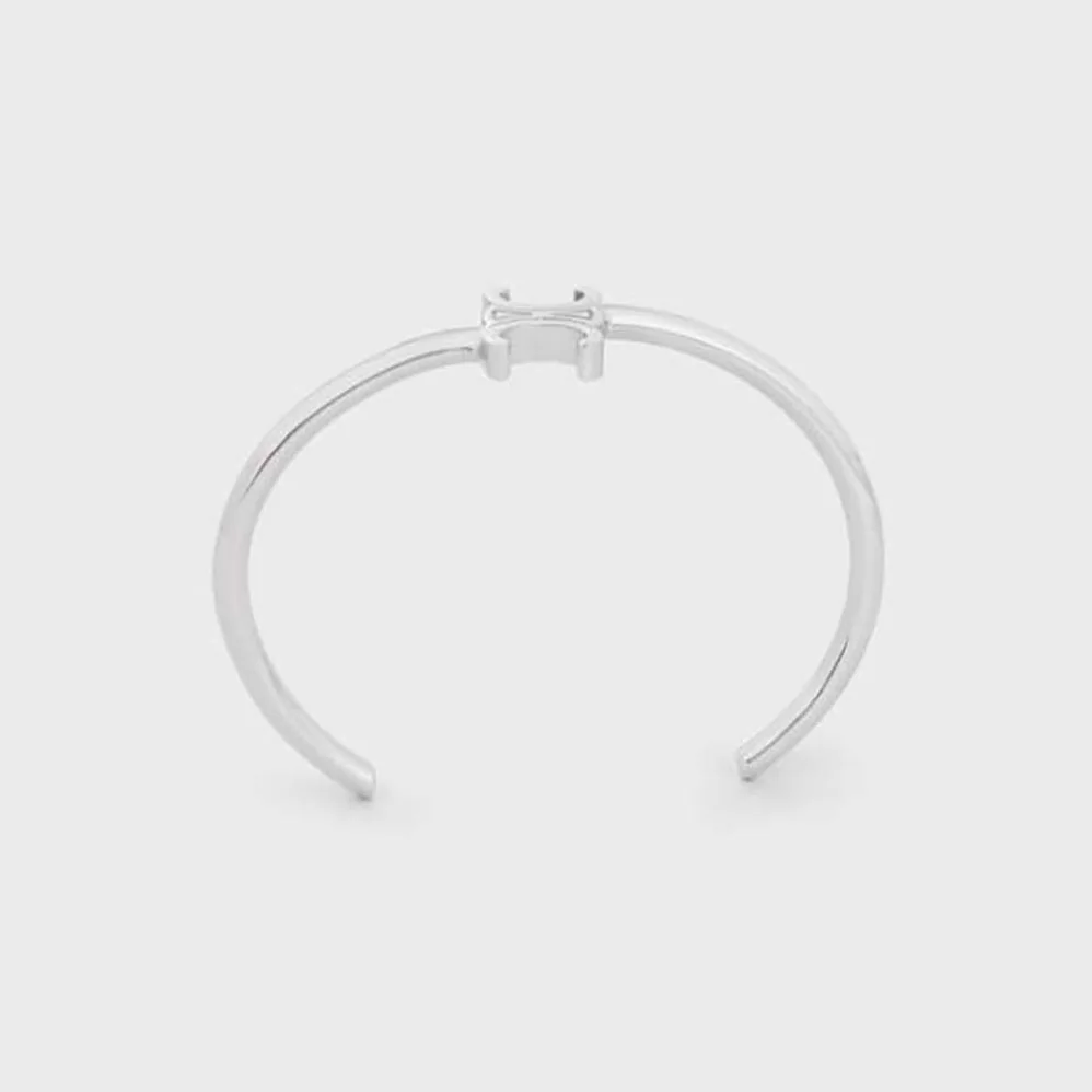 Celine Triomphe Asymmetric Cuff in Brass with Rhodium Finish for Women