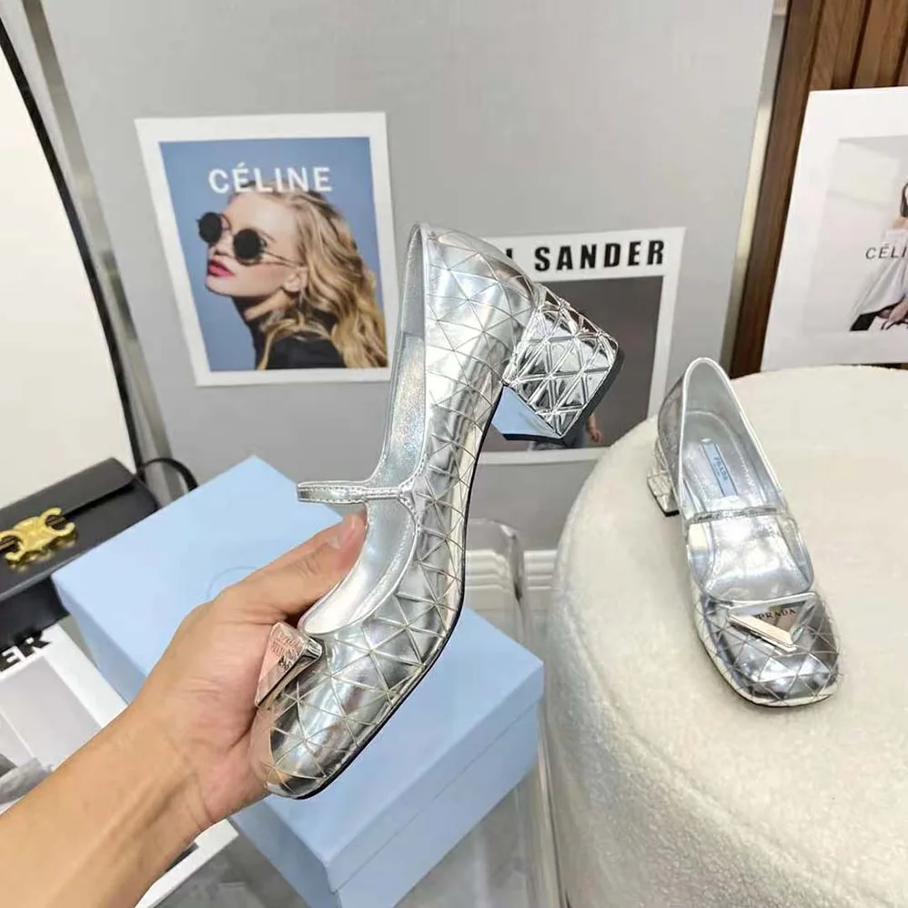 Prada Metallic Leather Pumps in 45mm Heel Height for Women in Silver Prada Metallic Leather Pumps in 45mm Heel Height for Women in Silver