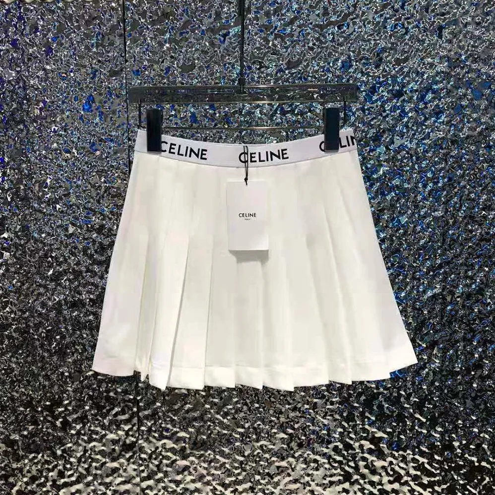 Celine Short Pleated Skirt in Cotton Piqué for Women in White