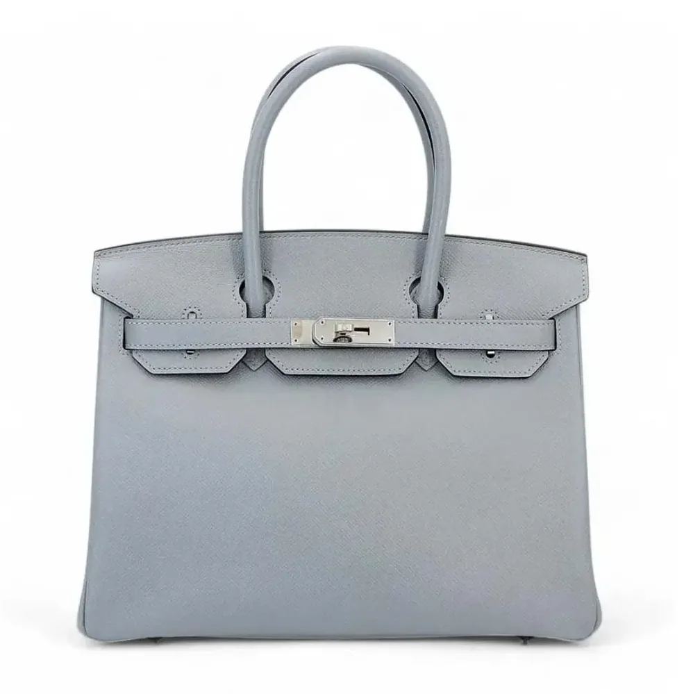 Hermes Birkin 25 Bag in Epsom Leather with Silver Hardware in Blue Glacier