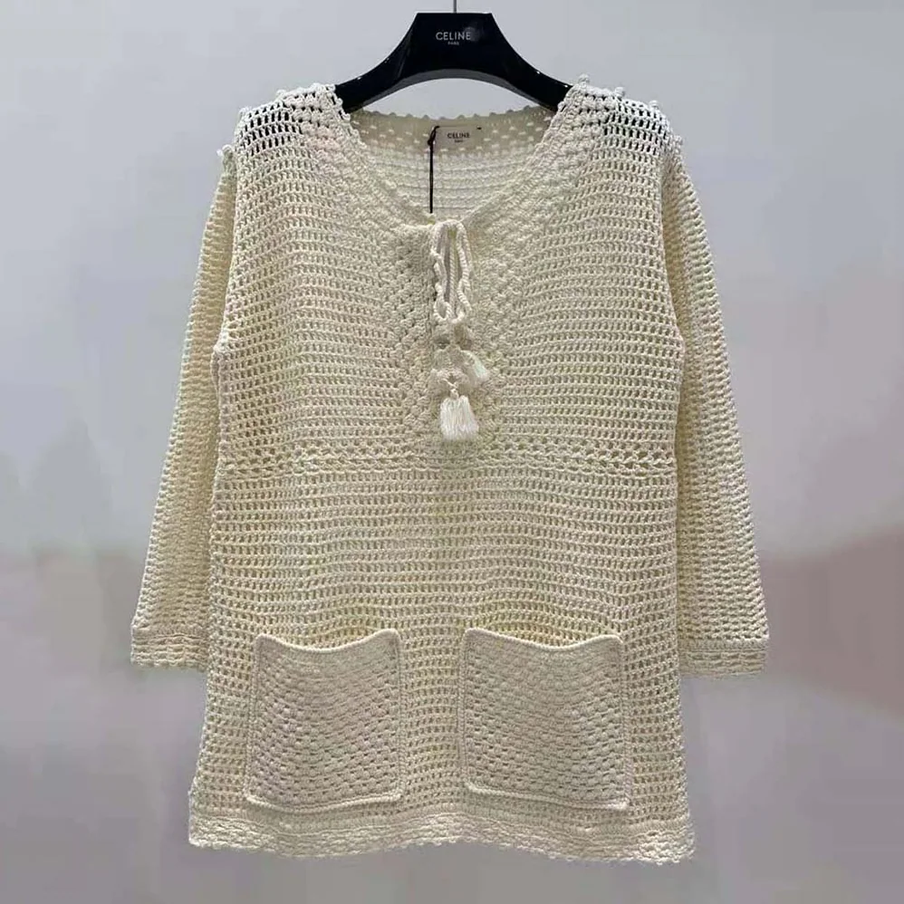 Celine Baja in Crocheted Cotton for Women in Beige Celine Baja in Crocheted Cotton for Women in Beige