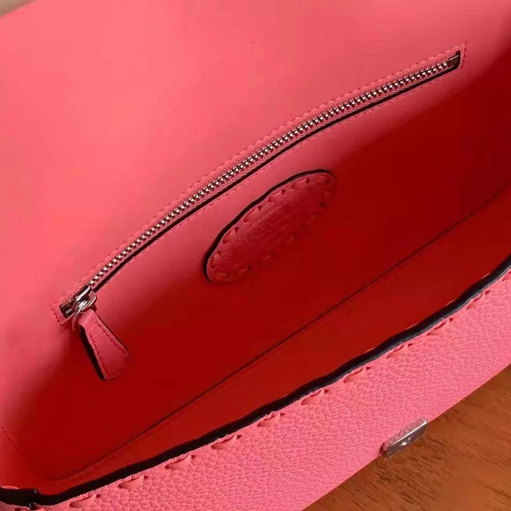 Fendi Baguette Pink Selleria Bag with Oversized Topstitching for Women