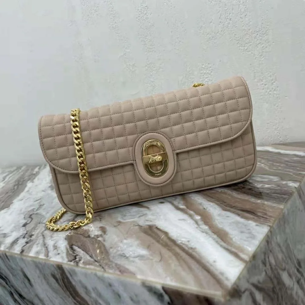 Celine Medium Chain Sulky Bag in Quilted Lambskin for Women in Sandy Celine Medium Chain Sulky Bag in Quilted Lambskin for Women in Sandy