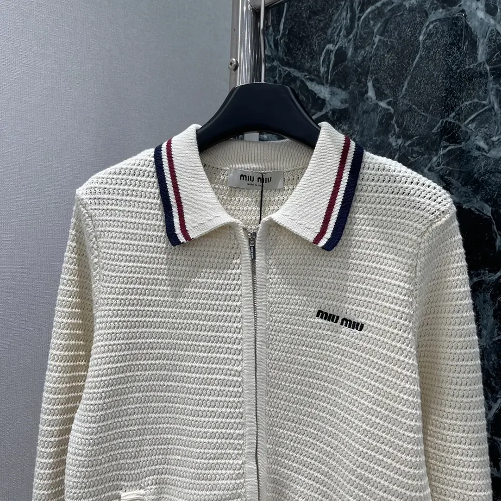 Miu Miu Cotton Knit Zipper Cardigan for Women Miu Miu Cotton Knit Zipper Cardigan for Women