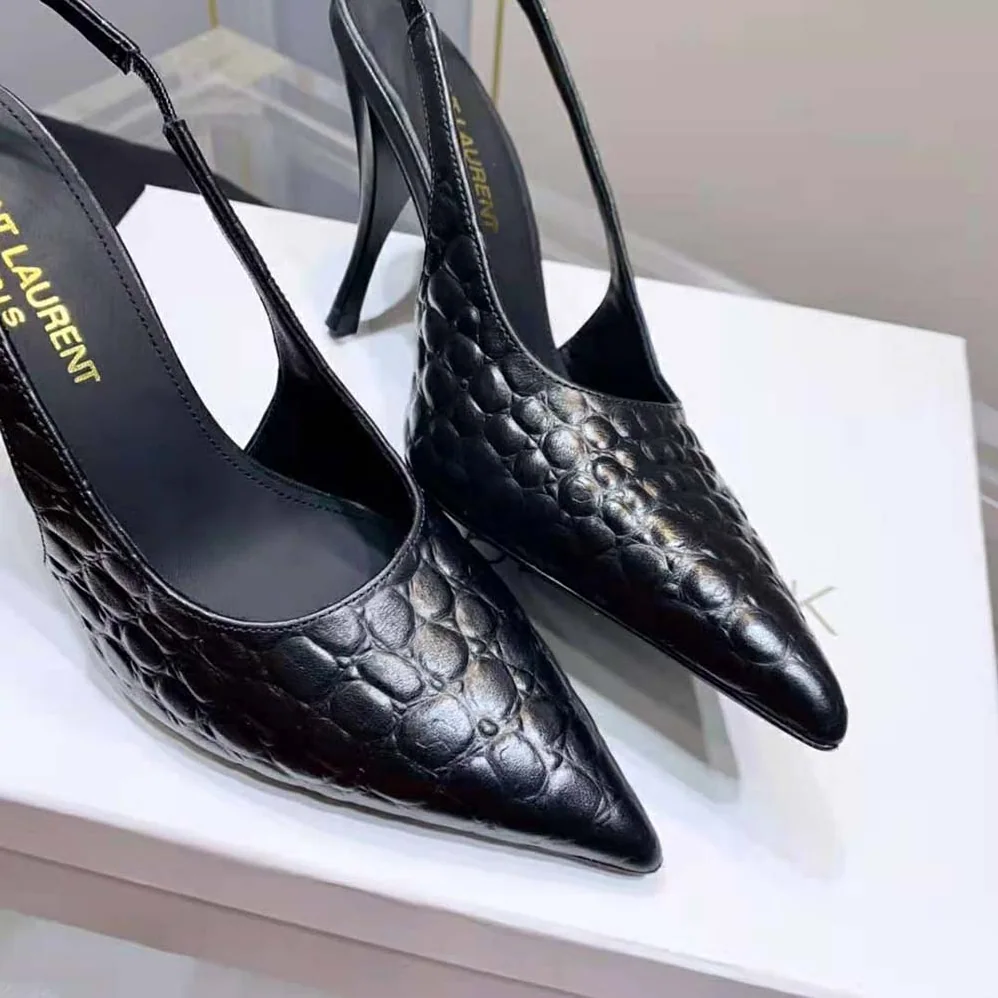 Saint Laurent YSL Viper Slingback Pumps in Shiny Crocodile for Women in Embossed Leather