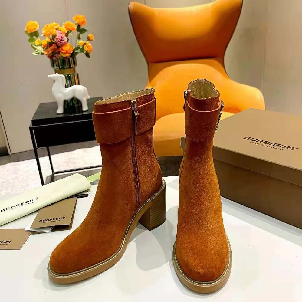 Burberry Monogram Motif Suede Block for Women in Heel Boots Burberry Monogram Motif Suede Block for Women in Heel Boots