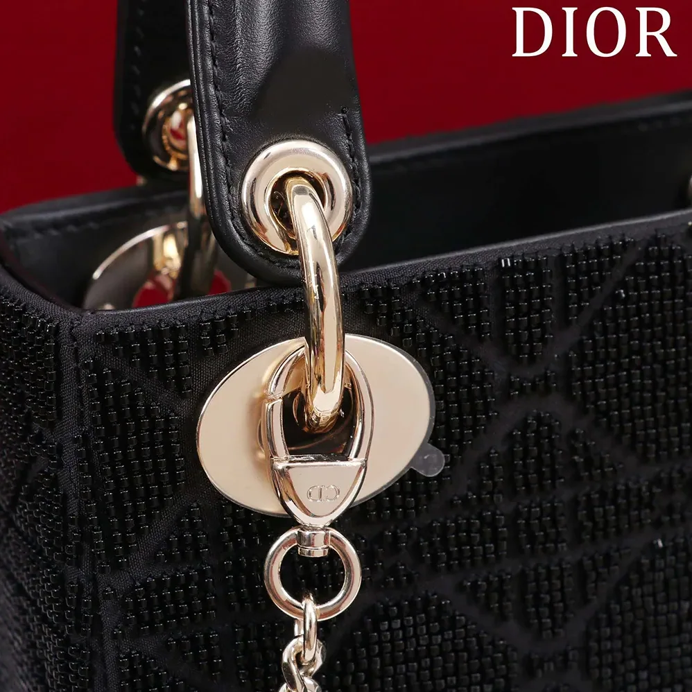 Dior Micro Lady Dior Bag Gray Metallic Cannage Lambskin with Bead Embroidery for Women