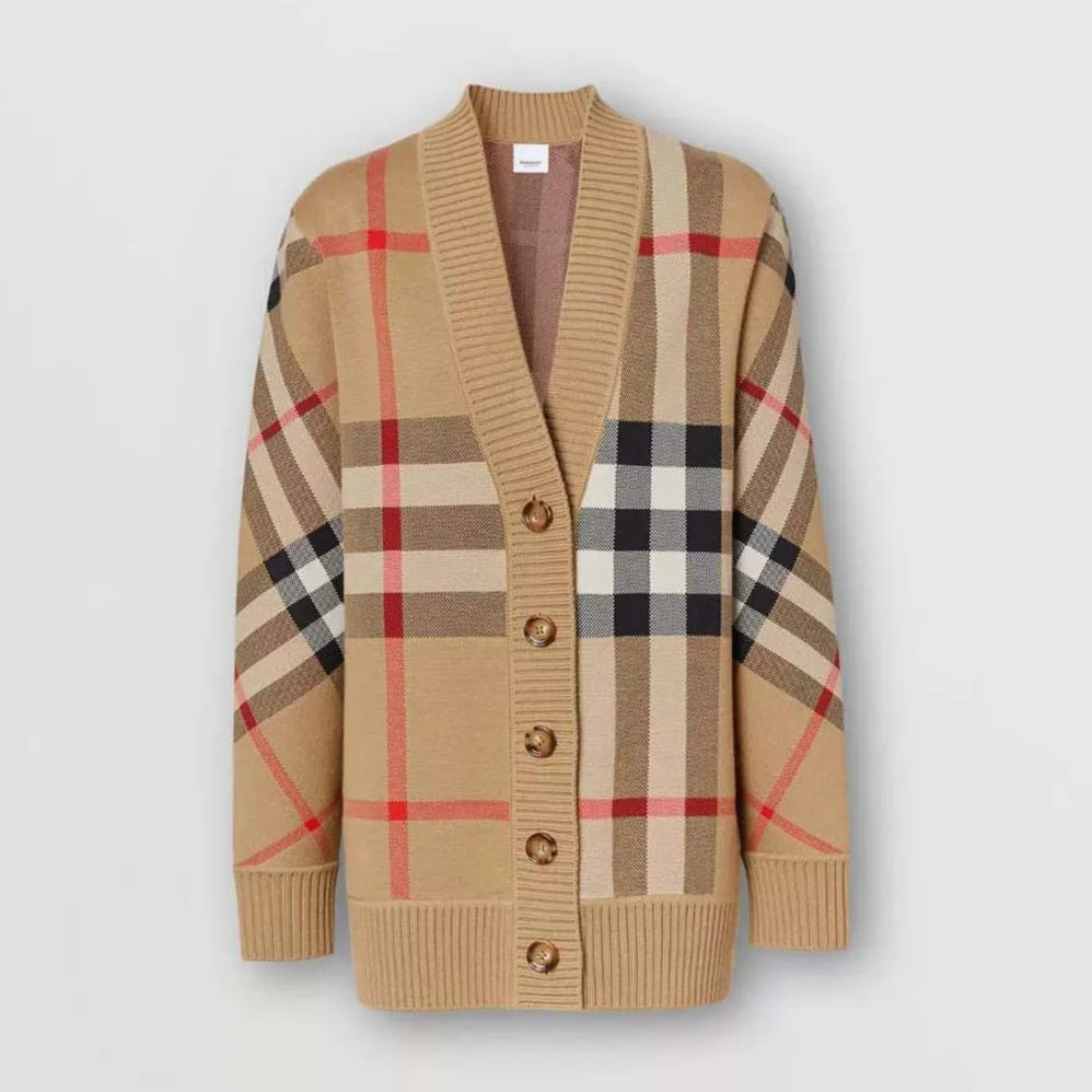 Burberry Check Technical Wool Jacquard Cardigan for Women