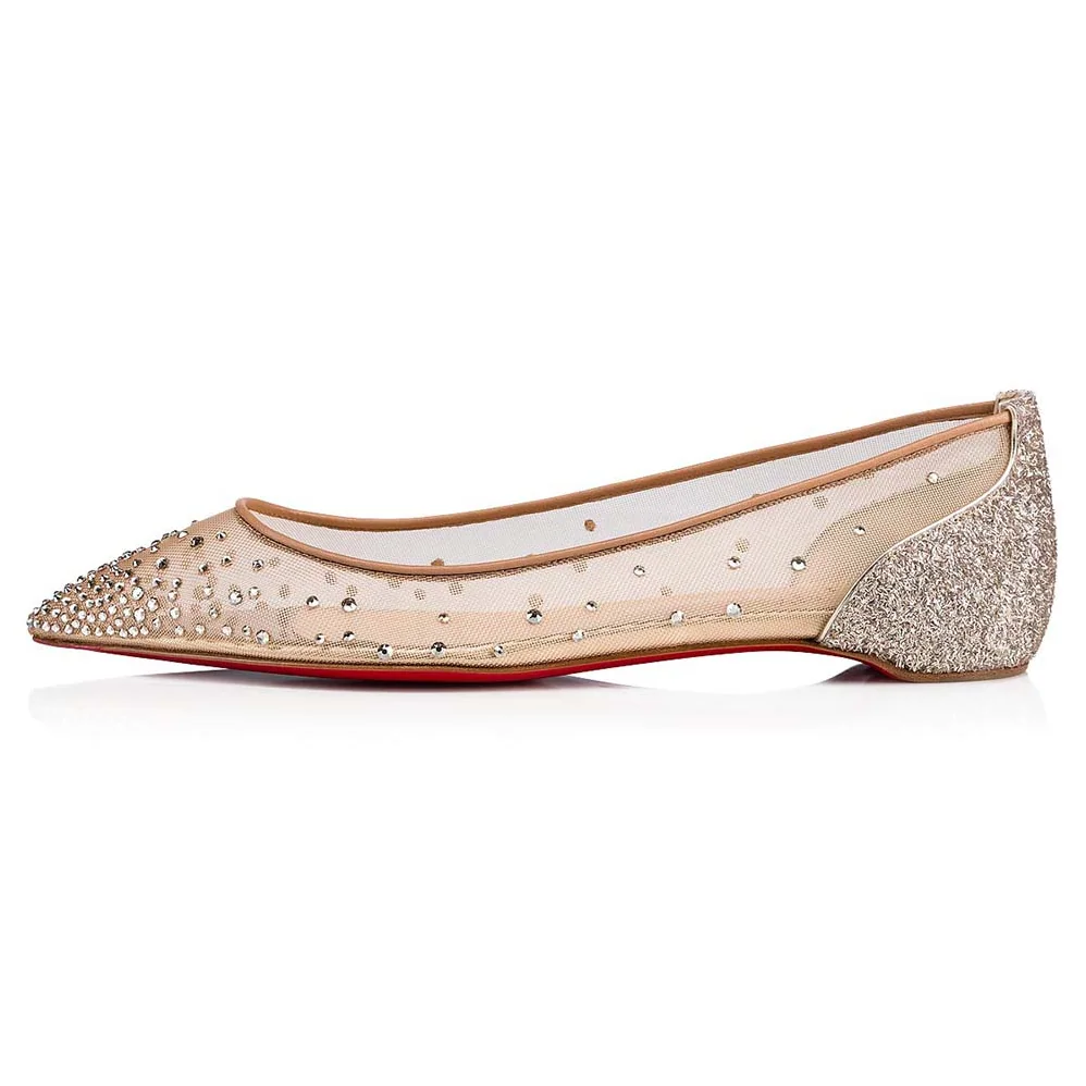 Christian Louboutin Evening Flats Shoes Follies Strass for Women in Gold