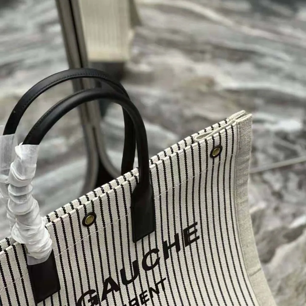 Saint Laurent YSL Rive Gauche Tote Bag in Linen and Smooth Leather for Women Saint Laurent YSL Rive Gauche Tote Bag in Linen and Smooth Leather for Women