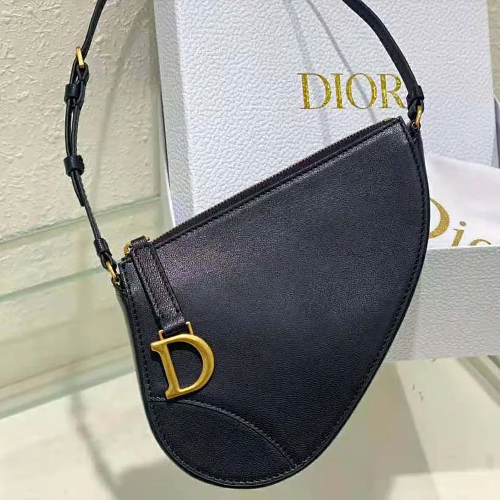 Dior Saddle Shoulder Pouch Black Goatskin for Women